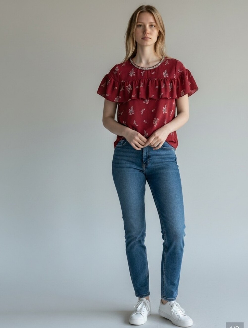 Juicy Couture Red Ruffled Short Sleeve Blouse - Picture 1 of 4